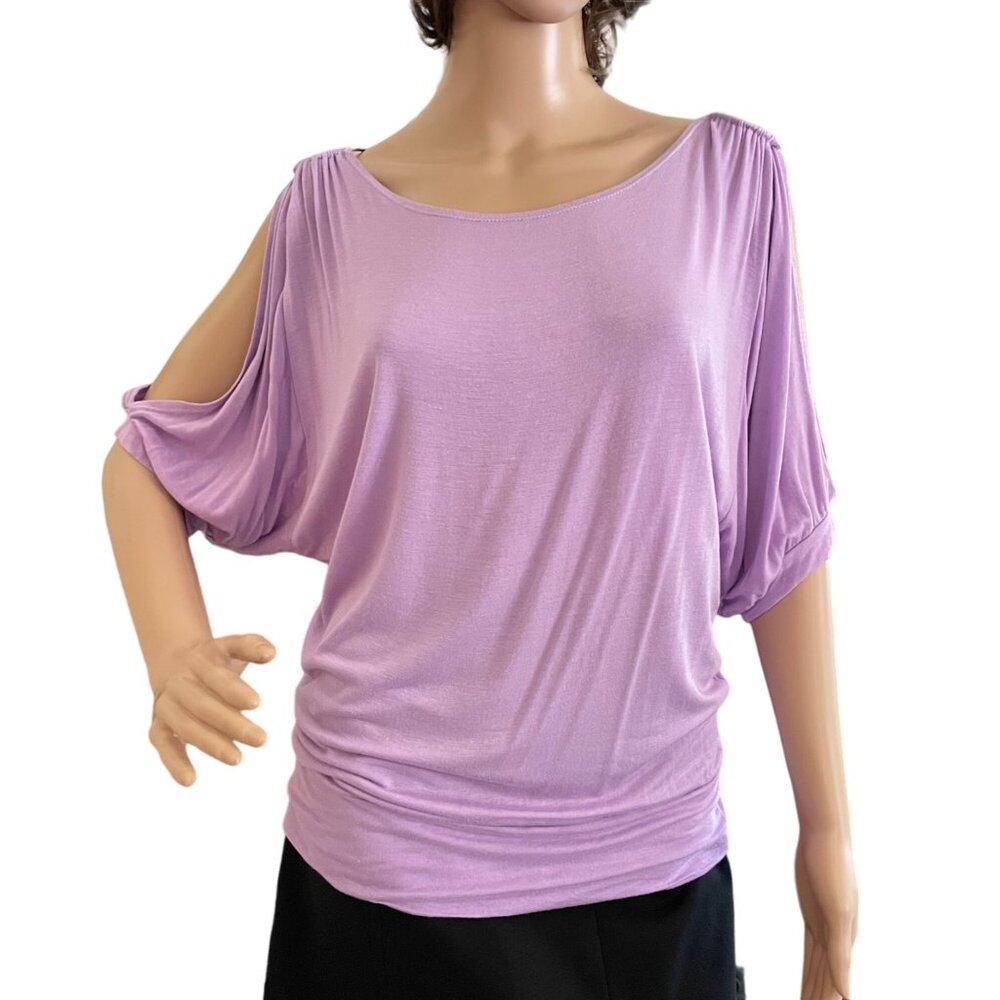 J Mode USA Lavender Cold Shoulder Top Womens Sz L Metal Ring Embellishment Marth